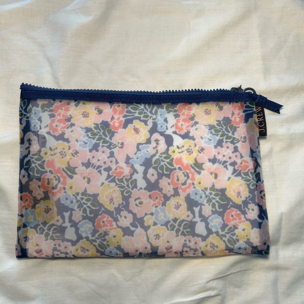 J. Crew Floral Cosmetic Bag - Blue and Pink